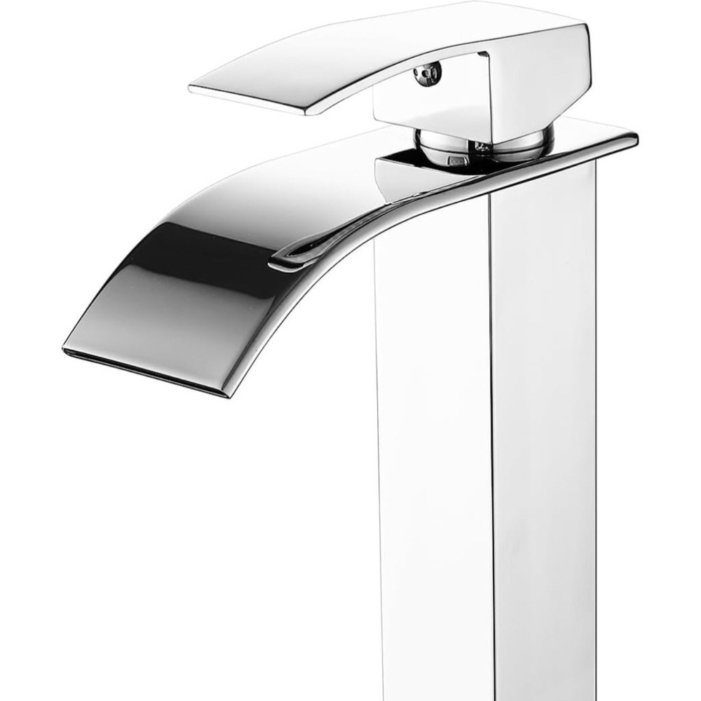 7" Single‎ Hole 1 Handle Chrome Waterfall Bathroom Faucet With Supply Lines